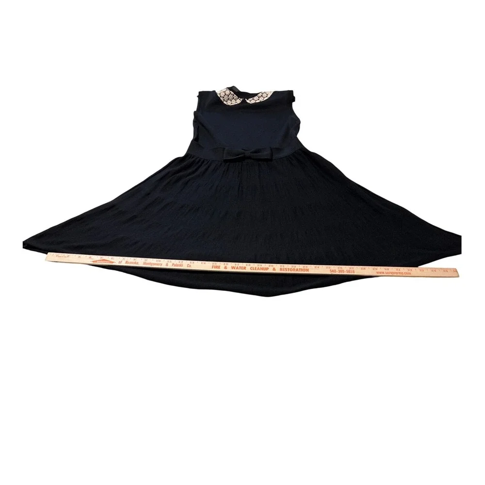 RED Valentino Black Knit Sleeveless Dress Lace Peter Pan Collar Bow Waist - Picture 9 of 11